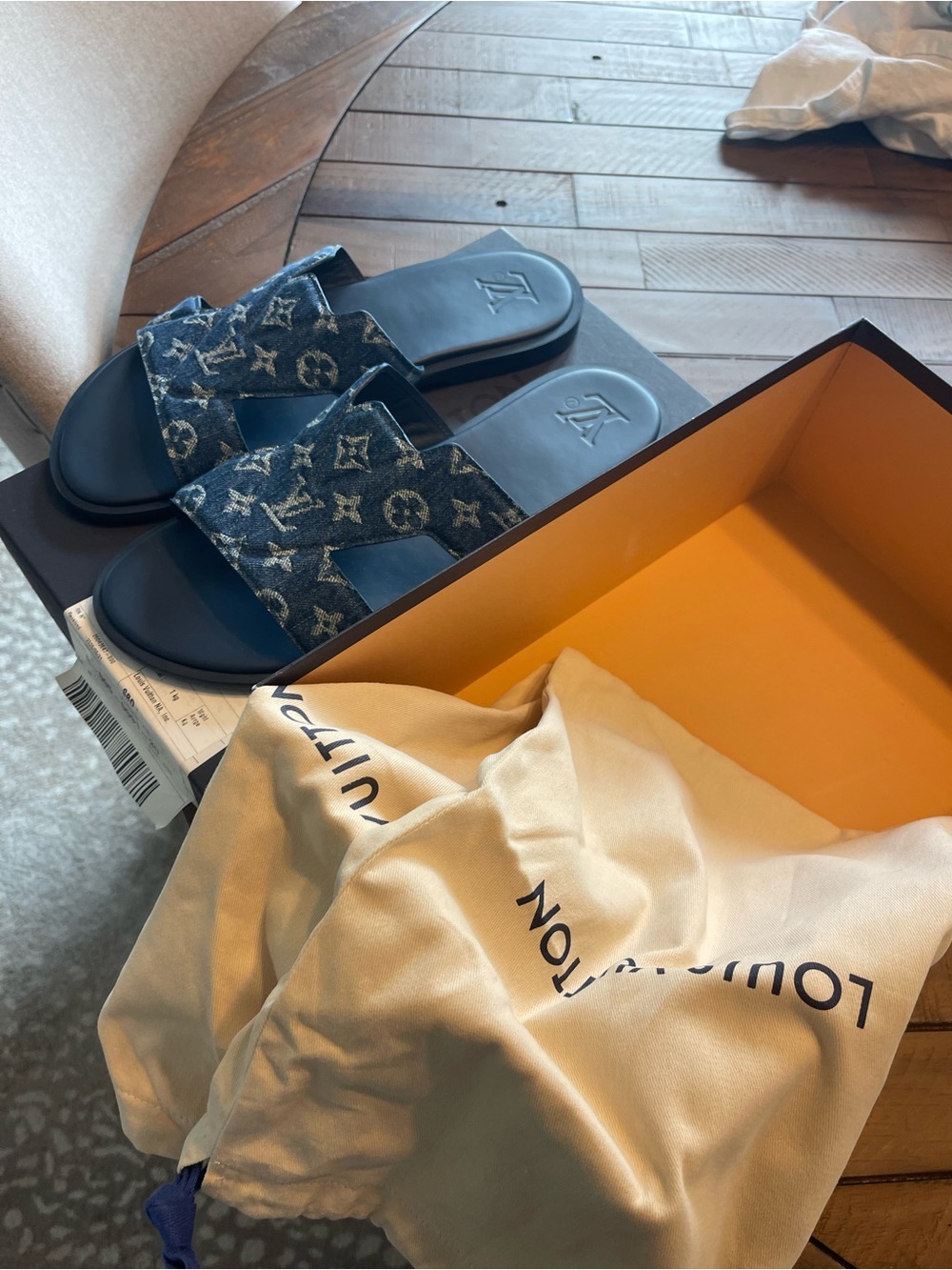 Louis Vuitton Navy Monogram Denim Slide Sandals